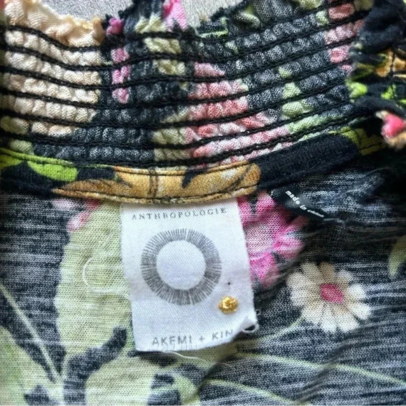 Anthropologie Akemi + Kin Black Christine Ruffled Floral Sleeveless Top Sz. XS - Picture 5 of 9